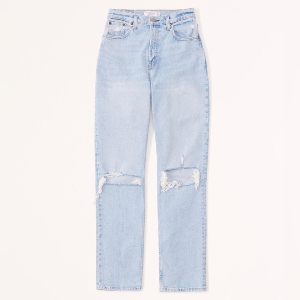 Abercrombie&Fitch Curve Love Ultra High Rise 90s Straight Jean MEDIUM DESTROY 26 - Picture 3 of 4